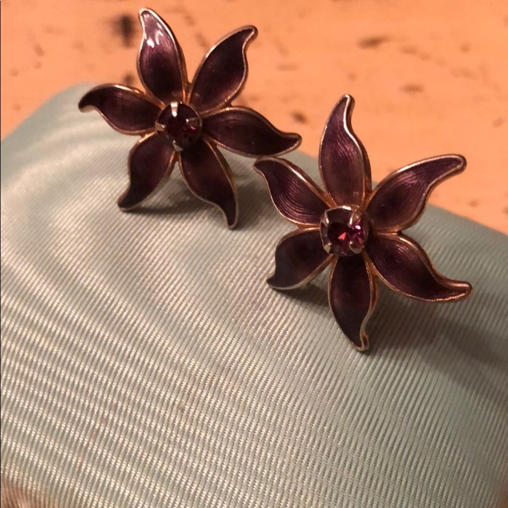 Vintage purple enamel rhinestone earrings
